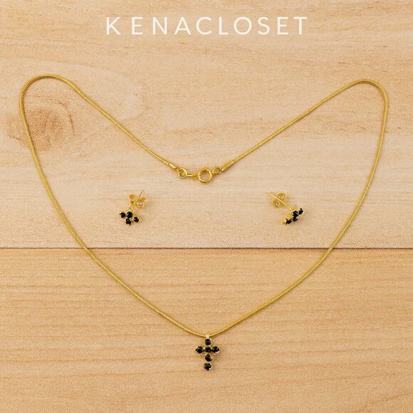 Elegant Gold-Filled Necklace & Earrings Set – Minimalist Cross Design - Picture 3 of 5